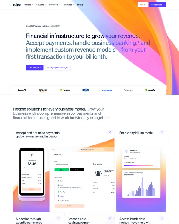 Stripe homepage, design by Stripe