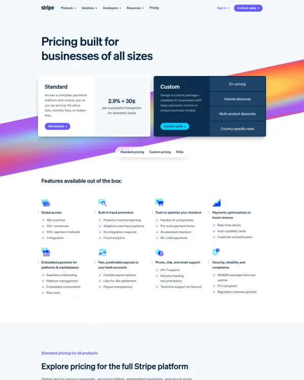 Stripe pricing page, design by Stripe