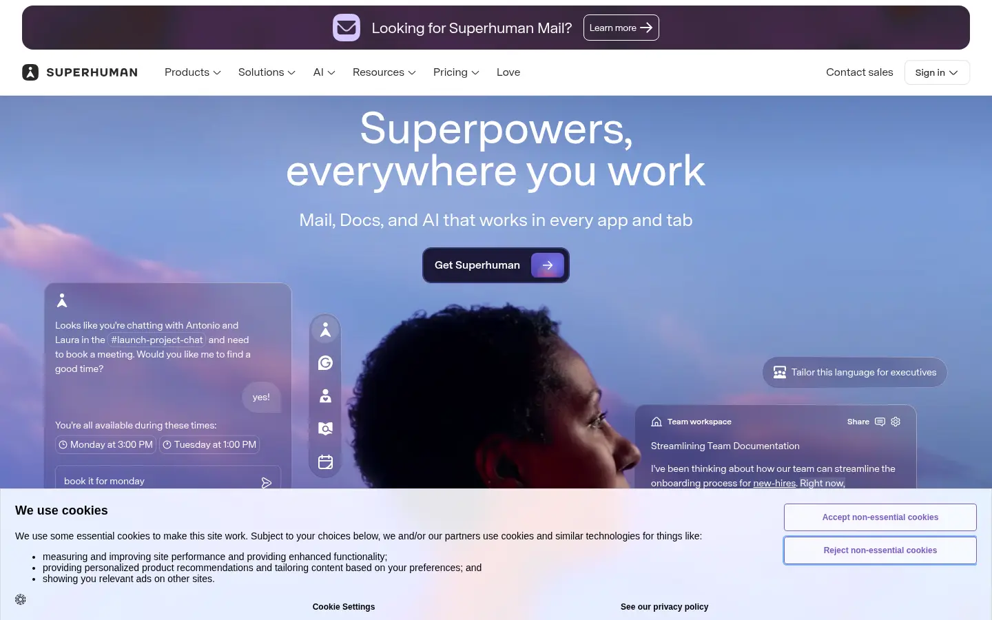 Superhuman homepage, first screen, design by Superhuman