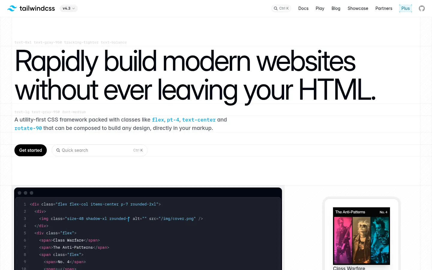 Tailwind CSS homepage, landing page design by Tailwind Labs