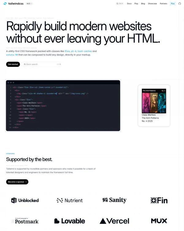 Tailwind CSS homepage, design by Tailwind Labs