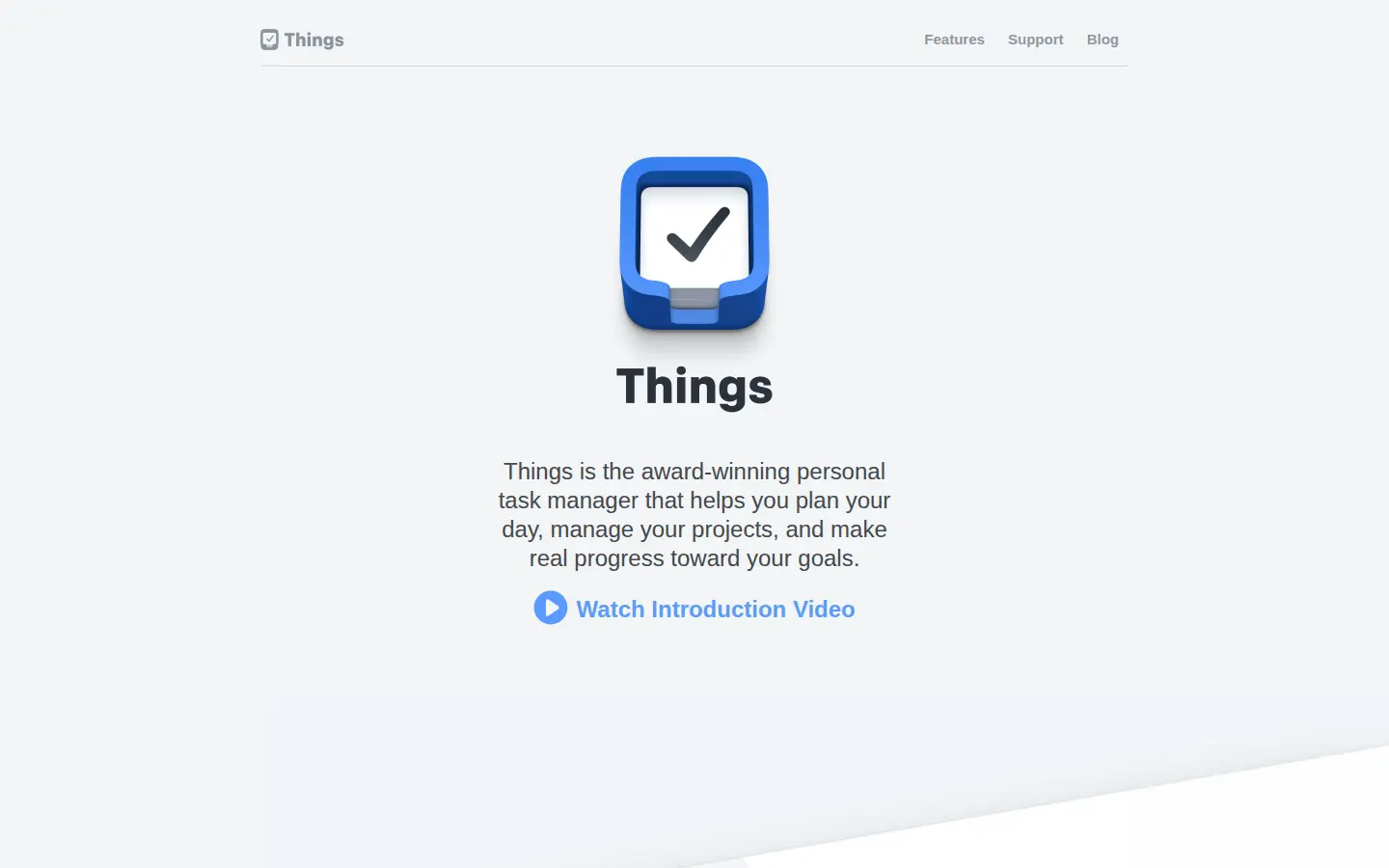 Things 3 app site, first screen, design by Cultured Code