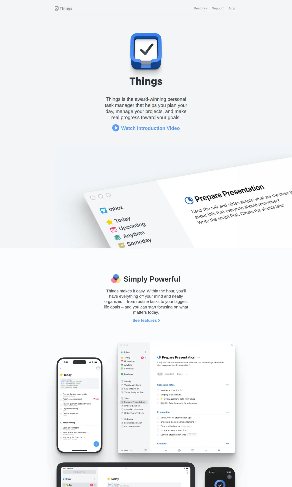Things 3 app site, the page as you scroll