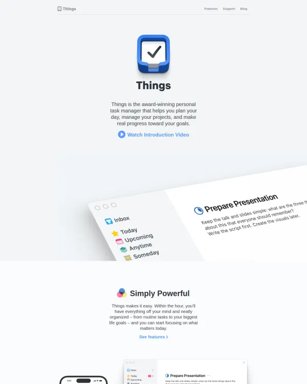 Things 3 app site, design by Cultured Code