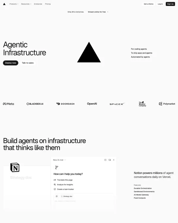 Vercel homepage, design by Vercel