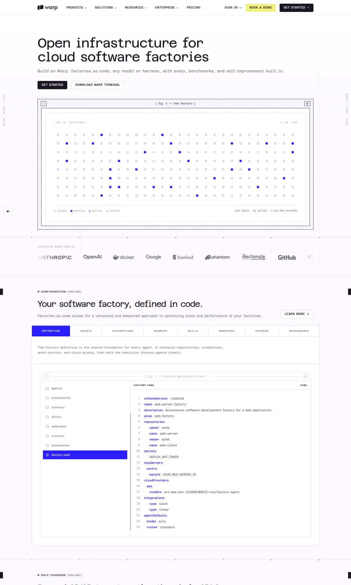 Warp homepage, the page as you scroll