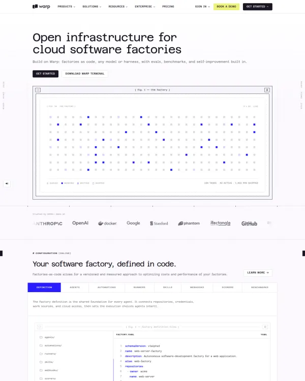 Warp homepage, design by Warp