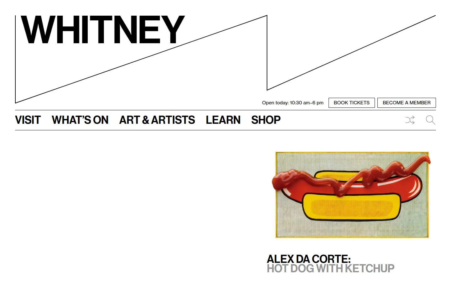 Whitney Museum homepage, first screen, design by Whitney Museum of American Art