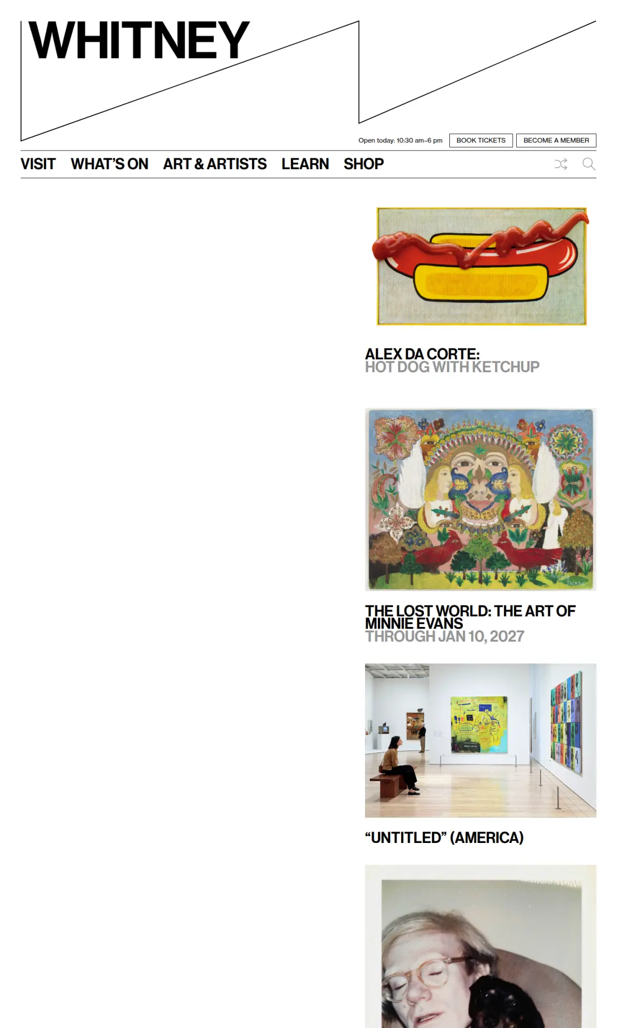 Whitney Museum homepage, the page as you scroll