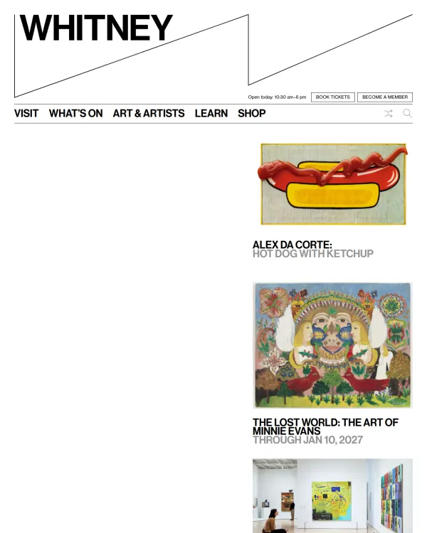 Whitney Museum homepage, design by Whitney Museum of American Art