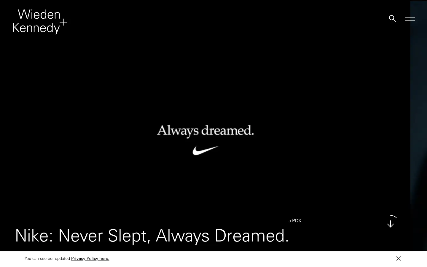 Wieden+Kennedy, first screen, design by Wieden+Kennedy