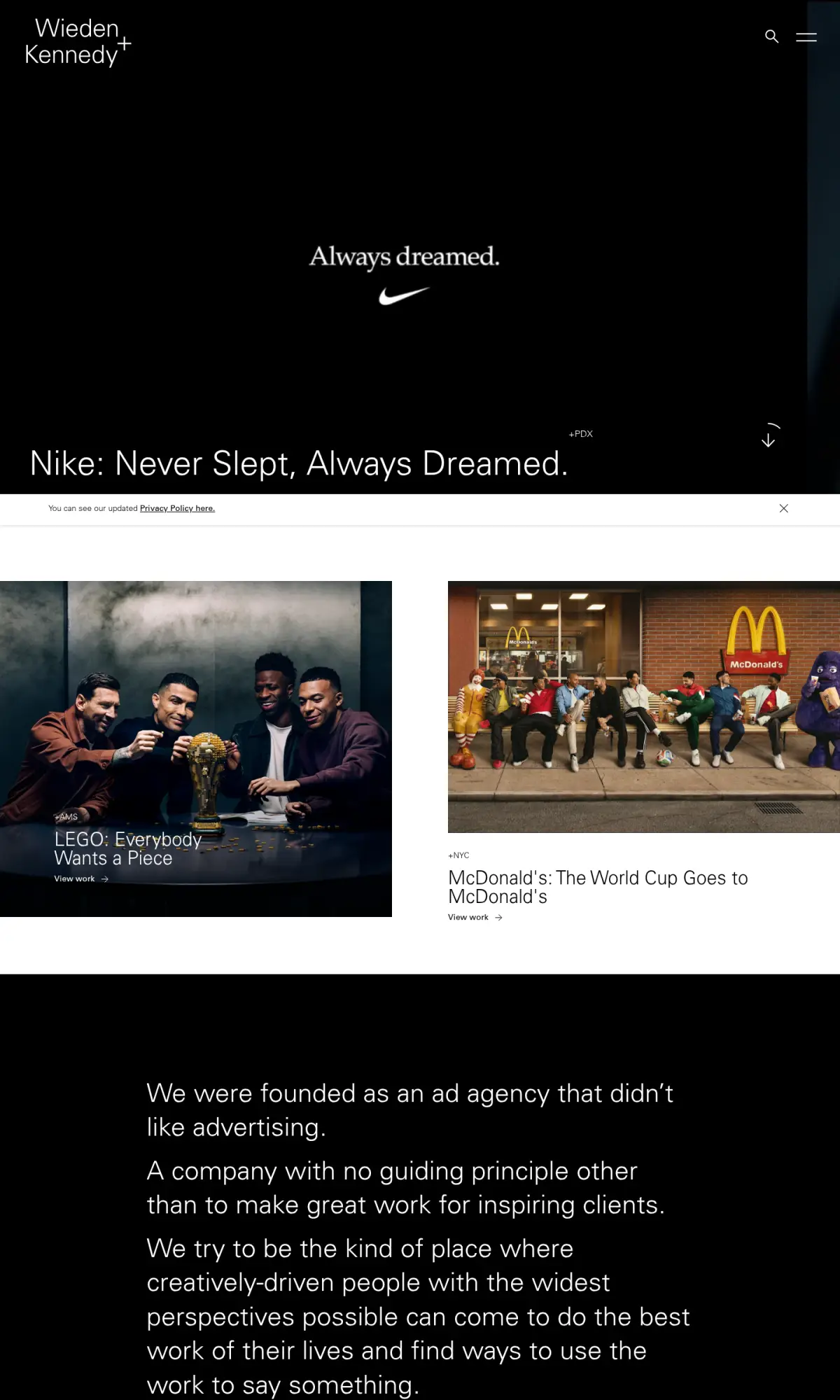 Wieden+Kennedy, the page as you scroll