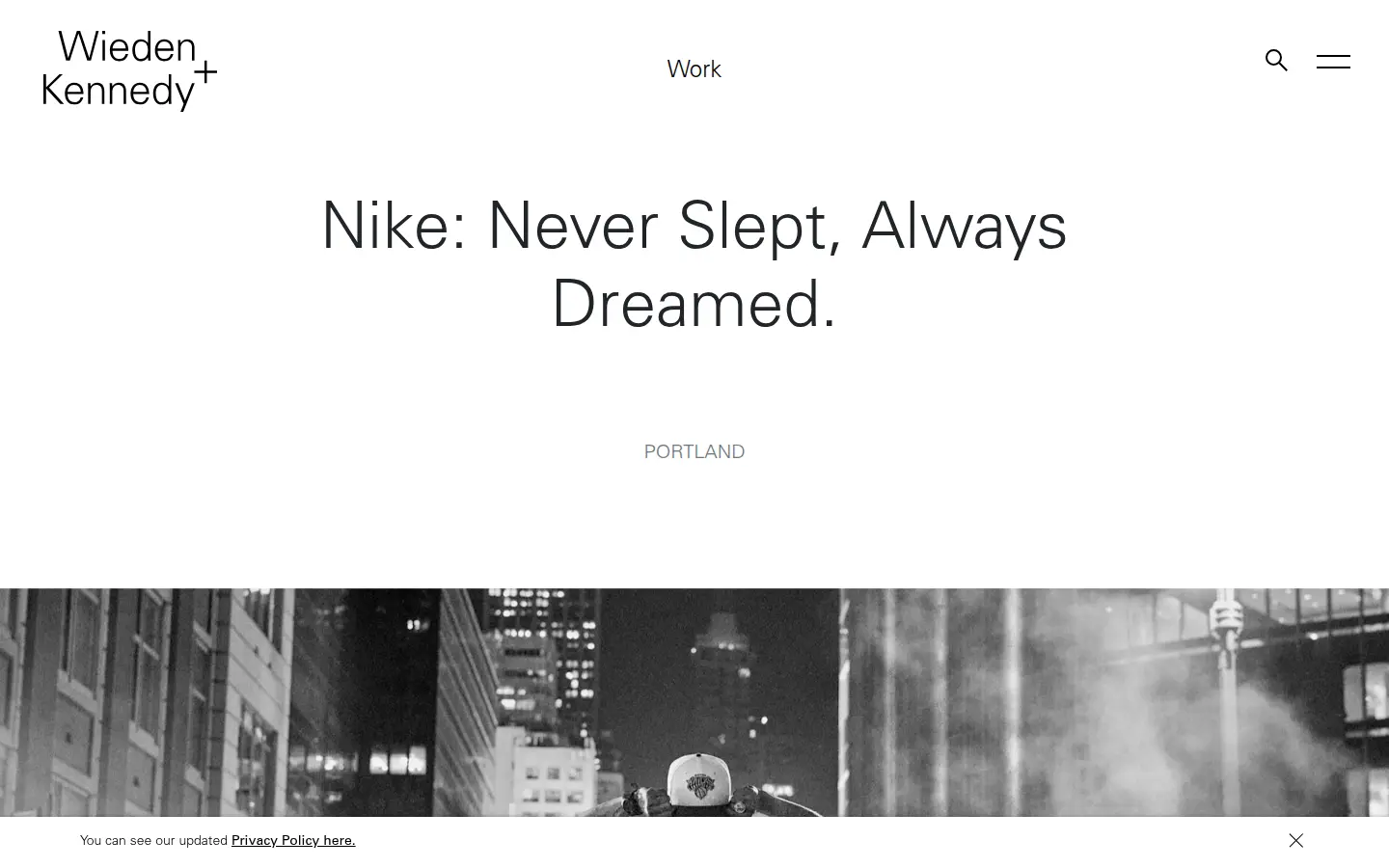 Nike "Never Slept, Always Dreamed" by Wieden+Kennedy, first screen, design by Wieden+Kennedy