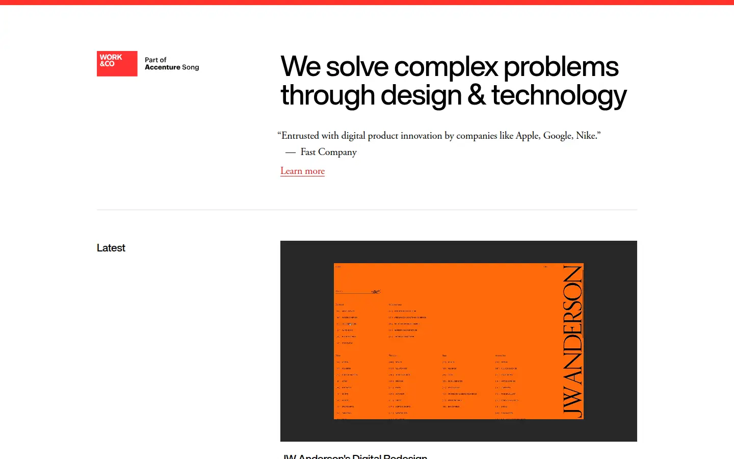 Work & Co, first screen, design by Work & Co